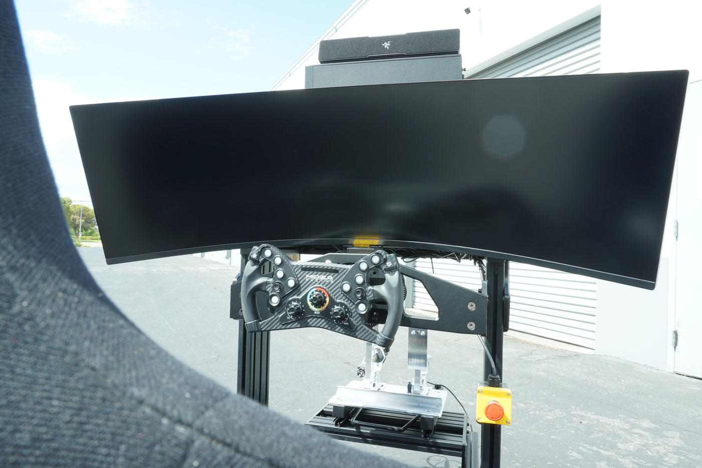In-home training session with Formula racing simulator