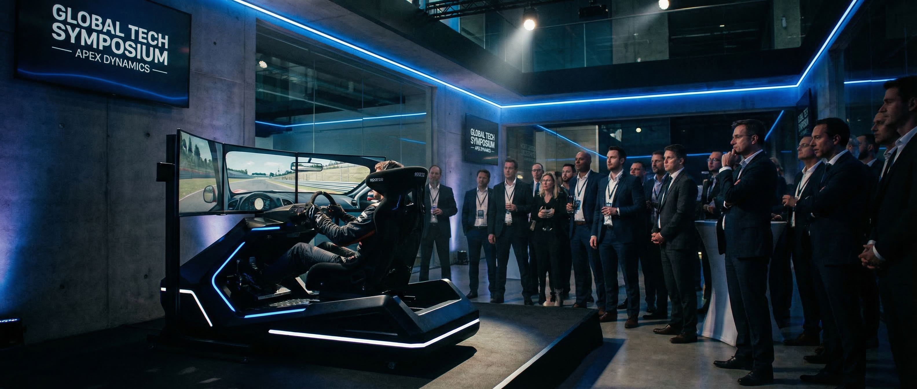 Racing simulator rental at a corporate event — Sim Coaches