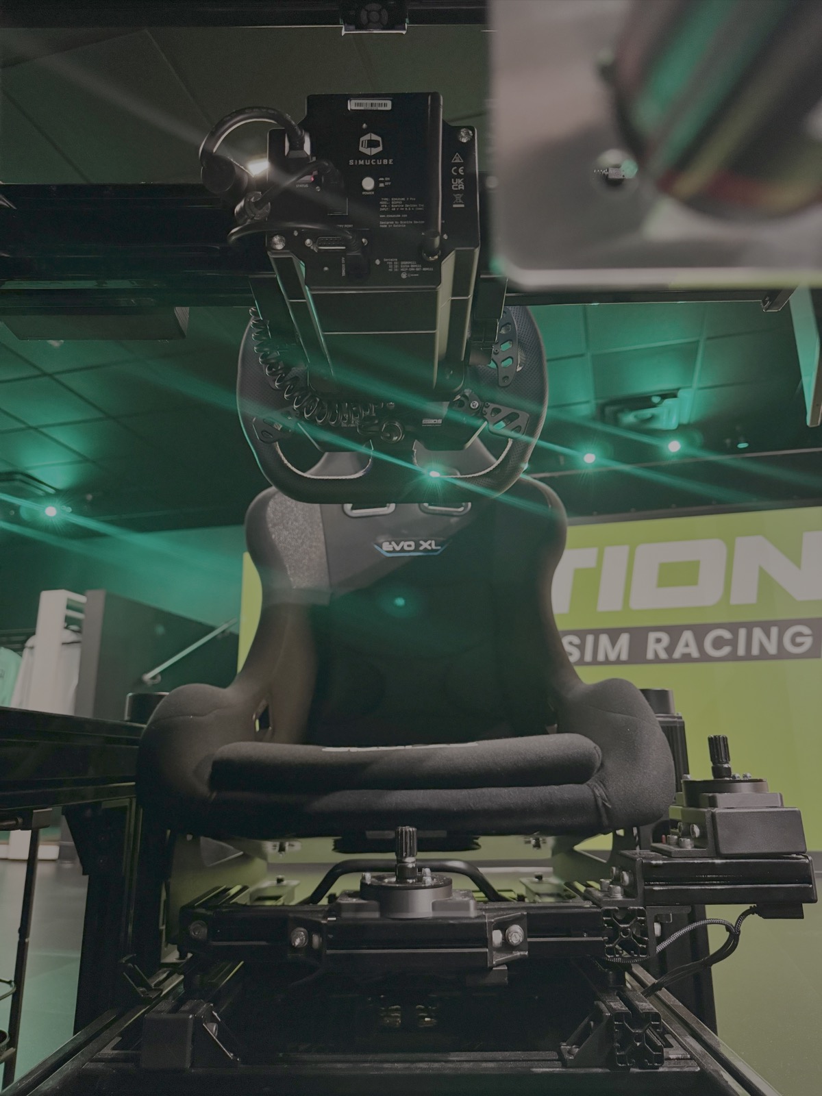 Under the Omega simulator — Sim Coaches 6 inch Extreme Motion Kit actuators