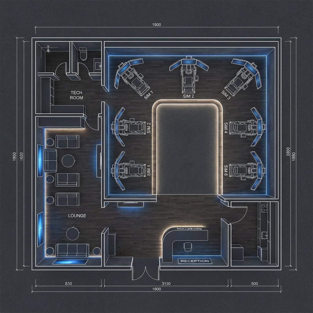 Sim racing lounge layout